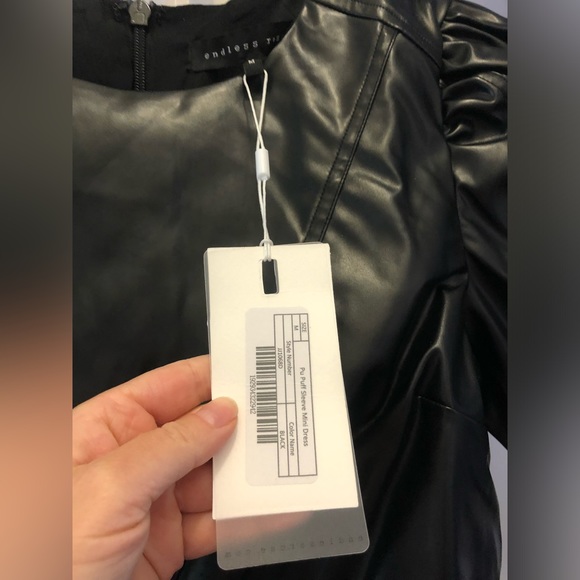 NWT $150 Women’s Endless Rose Faux Leather Puff Sleeve Mini Dress Black Sz M - Picture 9 of 10